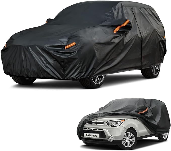 Kayme 7 Layers SUV Car Cover Custom Fit for Kia Soul (2009-2025) Waterproof All Weather for Automobiles, Outdoor Full Cover Rain Sun UV Protection.Black