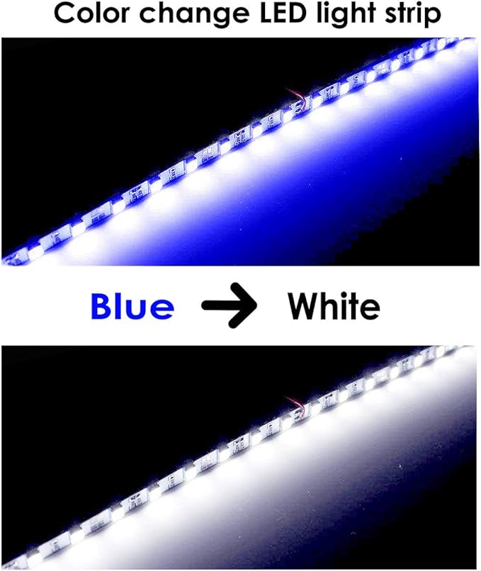 ICBEAMER 12" Color Changing from Blue to White 18 SMDs 5050 LED Light Strip for Fit Car Trunk Cargo Area Interior Ambient Illumination Decoration