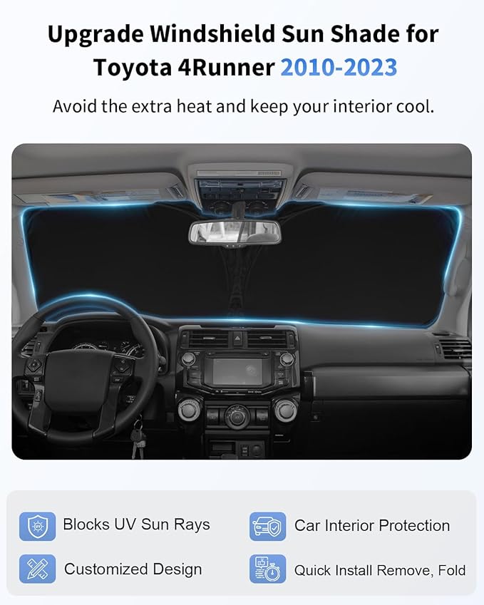 for Toyota 4Runner Windshield Sun Shade Sunshade for 2010-2025 4Runner Windshield Cover Custom-fit Toyota 4-Runner Car Front Window Shade Sun Visor Protector Shield Accessories Foldable Blocks UV Rays