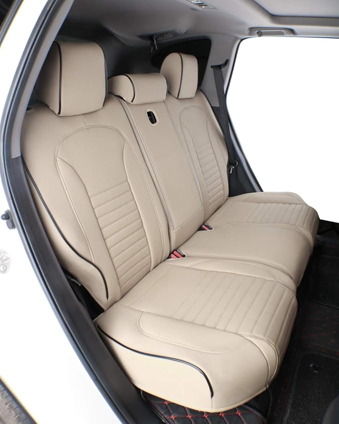 EKR Accord Car Seat Covers for Honda Accord 2023 2024 2025 LX(Rear Row W/Solid Backrest) Leather Car Seat Covers,Waterproof Car Seat Protectors,Trucks Seat Covers Full Set(Beige)
