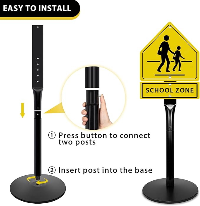 Parking Sign Post with Base - 20 Lbs Heavy Duty Parking Sign Stand for Hanging Traffic Construction Street Warning Notice, Movable Black Cast Iron Base Stand for Outdoor Use, 1 Pack