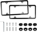 LivTee 4 Holes Stainless Steel License Plate Frames, 2 PCS Car Licence Plate Covers, Automotive Exterior Accessories Slim Design with Bolts Washer Caps for US Vehicles, Black