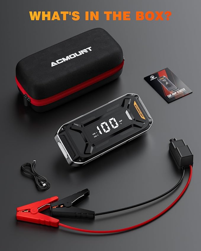 Car Battery Jump Starter Portable, 6000A 12V Car Jumper Starter with Jump Box (All Gas/10.0L Diesel), LCD Display, USB Quick Charge & LED Light, Ultimate Durable Long-Lasting Battery Jump Pack