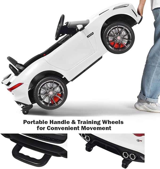 Costzon Ride on Car, 12V Licensed Jaguar F-Type SVR Battery Powered Kids' Electric Vehicles w/Remote Control, Front/Rear Lights, MP3/Music/3 Speeds/Spring Suspension, Kids Car Toy for Toddler(White)