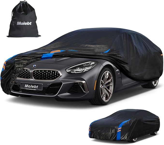 Car Cover Waterproof All Weather for Automobiles, Full Exterior Covers for Sedan & Coupe (166-178 inch) Universal Fit for BMW Z4, Prosche 718 Boxster, etc. Rain Winter Sun Snow Protection.