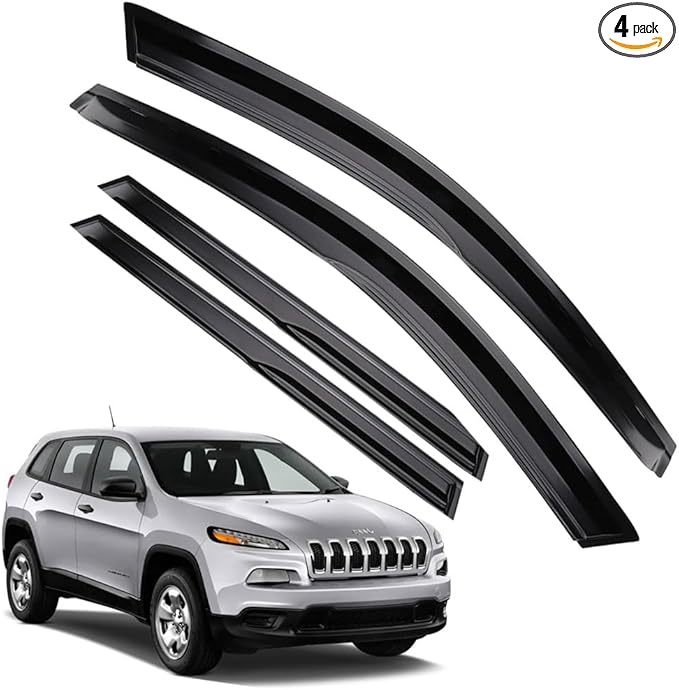 Rain Guards for Jeep Cherokee 2014-2023, Tape-on Side Window Deflectors for Jeep Cherokee, Window Visors for Jeep Cars, for Jeep Car Accessories, 4 pcs