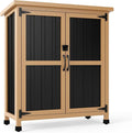 Outdoor Storage Cabinet, Small Wood & Metal Storage Shed with Lockable Doors & Adjustable Shelves, Vertical Outdoor Cabinets Weatherproof for Patio Backyard,Garden Tool Shed and Accessories, Brown