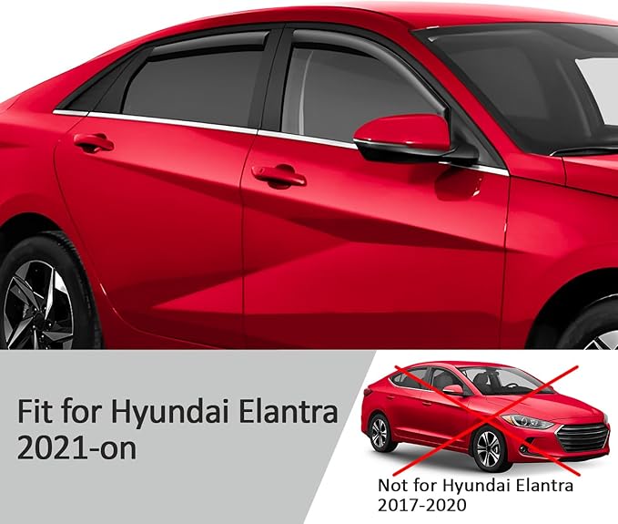 Voron Glass in-Channel Extra Durable Rain Guards for Hyundai Elantra 2021-2025, Window Deflectors, Vent Window Visors, 4 Pieces - 220225