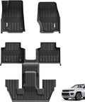 3W Floor Mats Fit for Jeep Grand Cherokee L 2021-2024 2025, TPE All Weather Custom Fit Floor Liner for 1-3 Rows Full Set Car Mats Black (Only for 6 Seater Without Center Console)