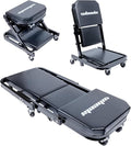 Mechanic Creeper 40inches 3-in-1 Z Seat 480lbs Capacity, Foldable Garage Chair Adjustable Rolling Black with 6pcs Wheels Roller, Lay Down Sit Lean Back, Under Car Shop Auto Repair, Man Gift