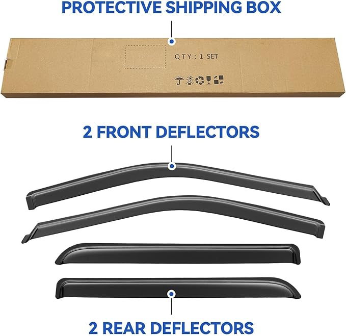 Window Visors Rain Guards for 2015-2025 Ford F150 SuperCrew, Out-Channel Sun Rain Shades Window Vent Deflectors for 2017-2025 F-150 Raptor F250 F350 F450 F550 Super Duty Crew Cab, for Full-Size Cabs