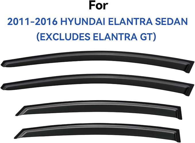 Window Visors Rain Guards for 2011-2016 Hyundai Elantra Sedan, Out-Channel Window Vent Wind Deflectors Visors Shades for 11-16 Elantra (EXCLUDES Elantra GT)