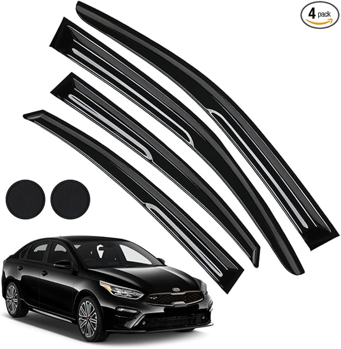Rain Guards for Kia Forte 2019-2023, Tape-on Side Window Deflectors for Kia Forte, Window Visors for Kia Cars, for Kia Car Accessories 4 Rain Guards ＆ 2 Car Coasters
