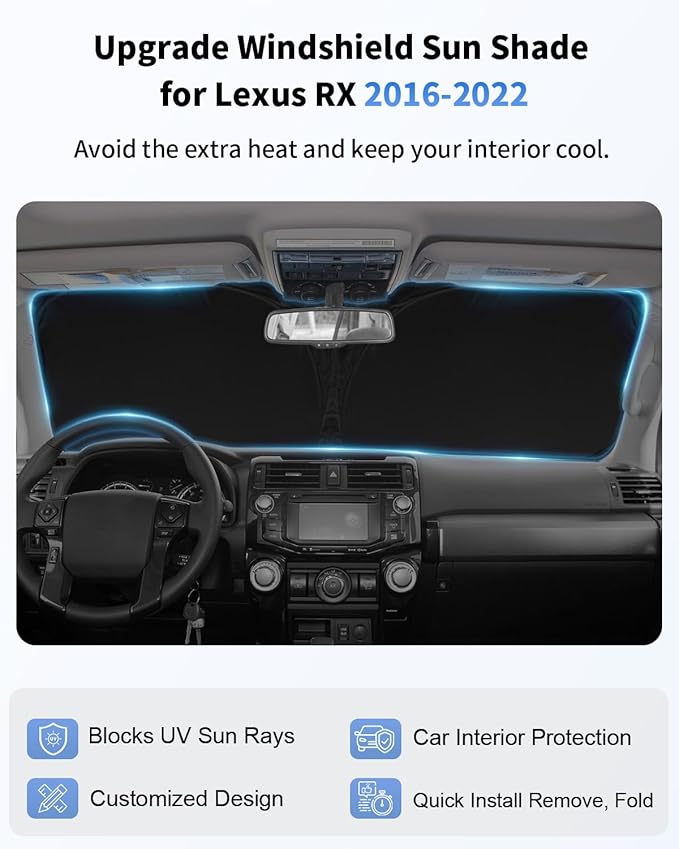 Sun Shade for RX350 Windshield Sunshade Front Window Shield Custom Fit for Lexus RX 2016-2022 Accessories Sun Visor for for Lexus RX 2016-2022 Protector Foldable Blocks UV Rays Heat