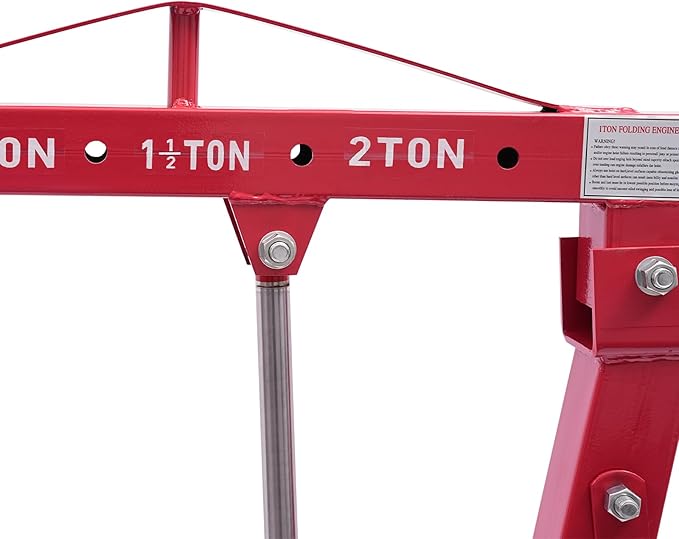 Folding Engine Hoist 2 Ton Engine Crane Lift with 6 Caster Wheels 4400LBS Steel Hydraulic Engine Crane 4 Adjustable Positions for Car Fixing Workshops Garages Warehouse(Sent in 2 Packages) (Red 1T)