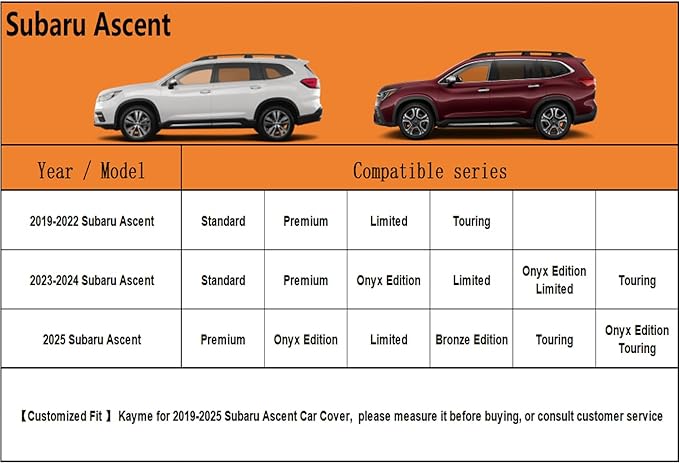 Kayme 6 Layers SUV Car Cover Custom Fit for Subaru Ascent（2018-2025） Waterproof All Weather for Automobiles, Outdoor Full Cover Rain Sun UV Protection.Silver