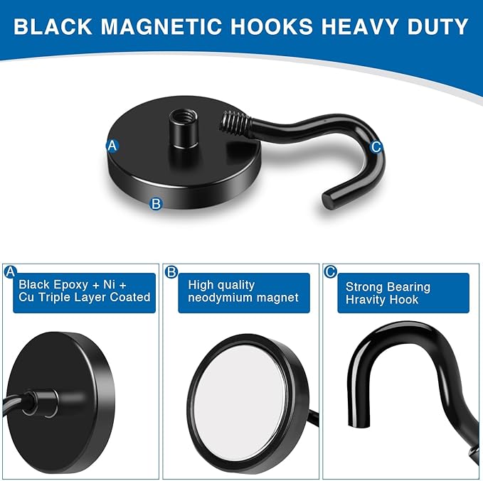 LOVIMAG Magnetic Hooks for Cruise Cabins, 40lbs Black Magnetic Hooks for Classroom, Strong Magnets with Hooks for Hanging, Neodymium Magnet Hooks for Fridge, Ceiling, Locker, Camper, Travel-25 Pcs