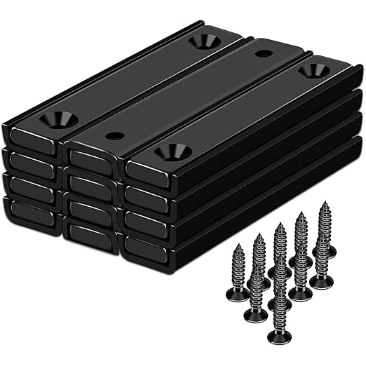 MIKEDE 12 Pack Neodymium Bar Magnets, 70LB Strong Rare Earth Mounting Magnet Heavy Duty, Rectangular Magnet with Countersunk Hole and Steel Capsule, Magnets Strips for Home, Garage - 2.36x0.53x0.2in