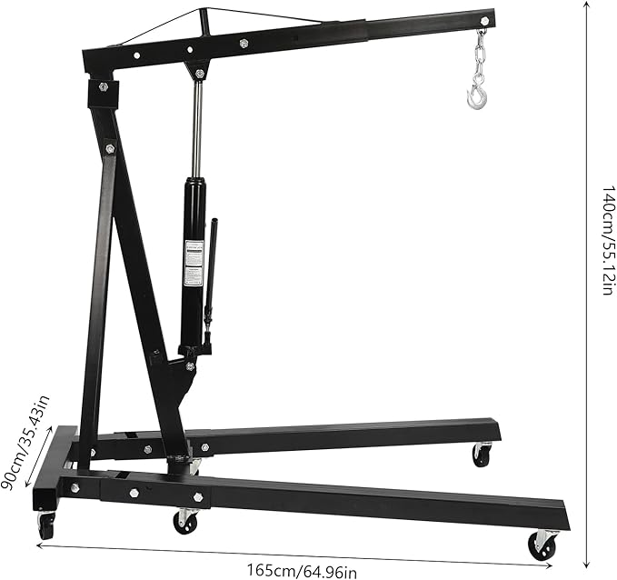 Engine Lift Crane 2 Ton (4000lbs) Engine Hoist Heavy Duty Garage Hydraulic Lift Foldable & Adjustable Height w/ 6 Universal Wheels for Car Fixing, Workshops, Ports, Warehouses, Garage