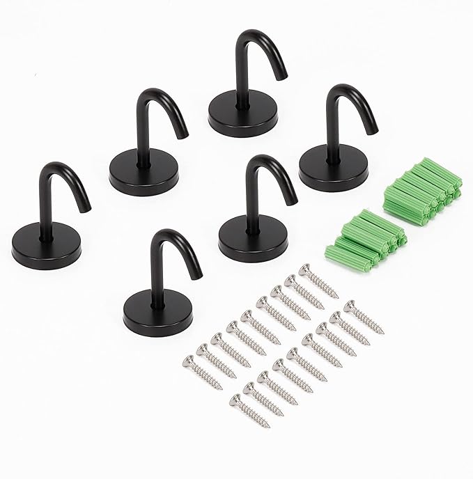 NearMoon Coat Hooks, Wall Hooks for Hanging Hat Hurse Robe, 304 Stainless Steel Heavy Duty Towel Hangers for Bathroom Livingroom Kitchen-Ceiling Hook, 6 Pack (2 Inch, Matte Black)