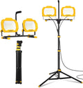 LUTEC 25000 Lumen LED Work Lights with Stand, Dual Head Dimmable Work Light with 6 Brightness Levels, IP65 Waterproof Rotating WorkLights with Telescoping Tripod and 8.2 Ft 3-Prong Power Cord