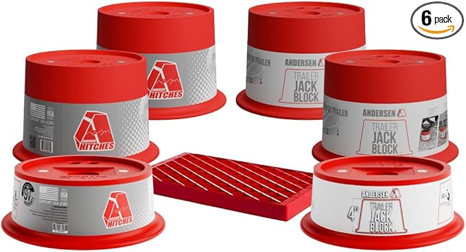 ANDERSEN HITCHES | 3684 | 4" Jack Block with Magnets | Fits up to 9" Jack Stand | RV & Camper Leveling | 50,000 lbs Capacity | Made in USA (x2-4" Jack Block x4-8" Jack Block, 6)