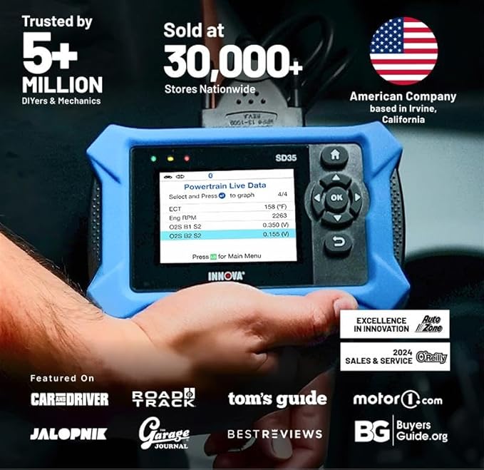Innova SD35 OBD2 Scanner – ABS, SRS, TPMS & Check Engine Code Reader, Live Data, All System Diagnostics, Compatible with Most Vehicles