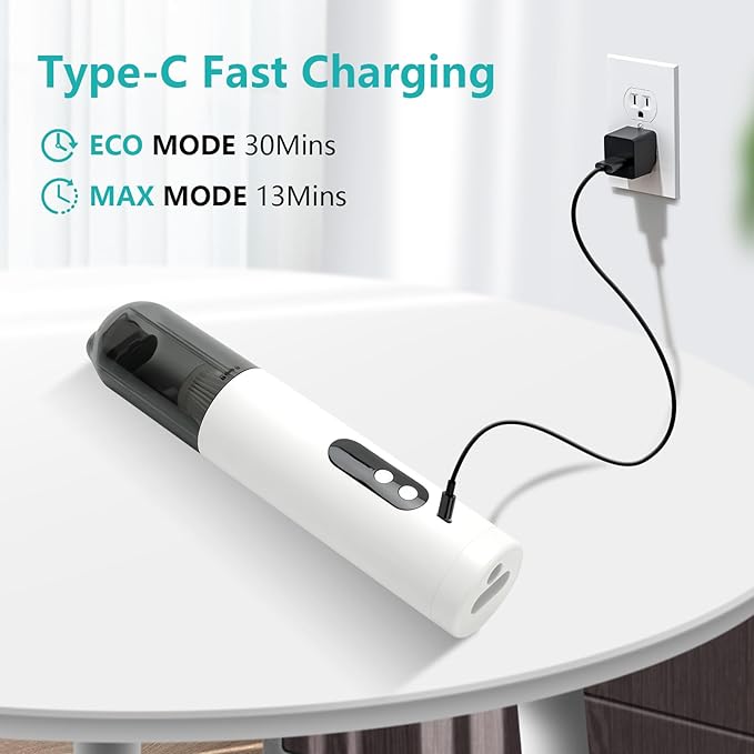 Mini Car Vacuum, 5 in 1 Cordless Handheld Vacuum Cleaner 16800Pa Suction Power, Type-C Charge & LED Display, Multi-Nozzles, Blowing & Inflating Lighting Modes Portable Vacuum for Car Office Pet Home