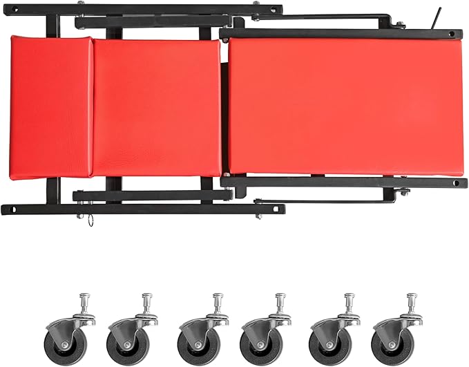 TCE 36" Rolling Foldable Automotive Creeper, 2-in-1 Garage Shop Creeper, Car Creeper,for Auto Repair, 300 Lbs Capacity, Red, TAM6505RU Torin