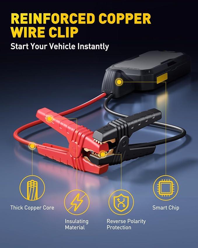 AUXITO Car Battery Jump Starter: 5000A Portable Jump Starter Up to 8.5L Gas and 8.0L Diesel Engines with 2000LM LED Work Panel Light, 12V Safe Jump Box with Camping Light, Power Bank and Jumper