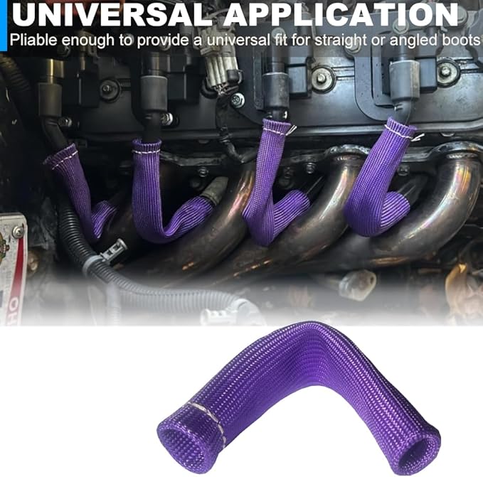 Spark Plug Wire Boots Protection 8 PCS Spark Plug Wire Heat Shield 6 Inches 2500° Spark Plug Heat Sleeve Cover Wrap for LS1 / LS2 Sbc BBC 350 454 (Purple)