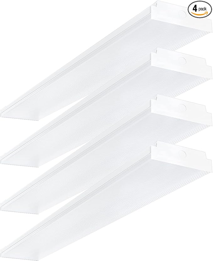 ANTLUX 4FT LED Wraparound 40W Shop Lights for Garage, 4400lm, 5000K, 4 Foot Crystal LED Wrap Light, 48 Inch Integrated Linear Strip Flush Mount Office Workshop Ceiling Lighting Fixture, 4 Pack