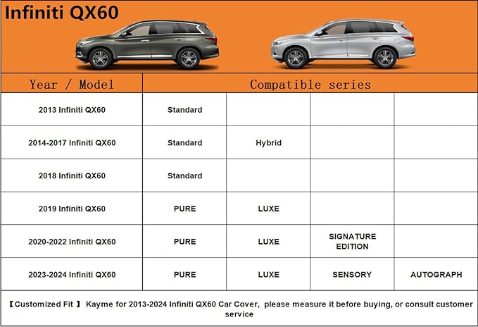 Kayme 6 Layers SUV Car Cover Custom Fit for Infiniti QX60（2013-2025） Waterproof All Weather for Automobiles, Outdoor Full Cover Rain Sun UV Protection.Silver