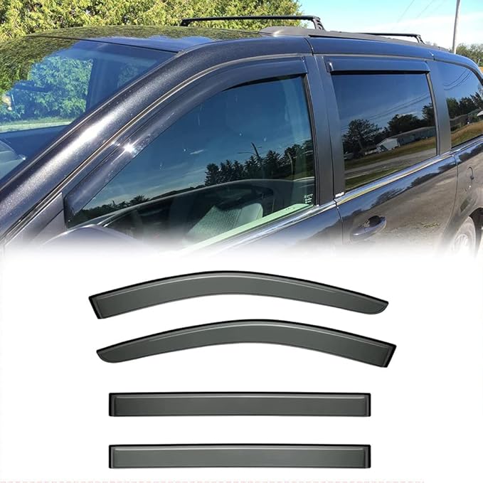 94251 Side Wind Vent Deflector Set,4pcs Out-Channel Tape-On Nice Rain Guards, Dark Smoke Window Visors fit for 2008-2016 Chrysler Town & Country,2008-2020 Dodge Grand Caravan