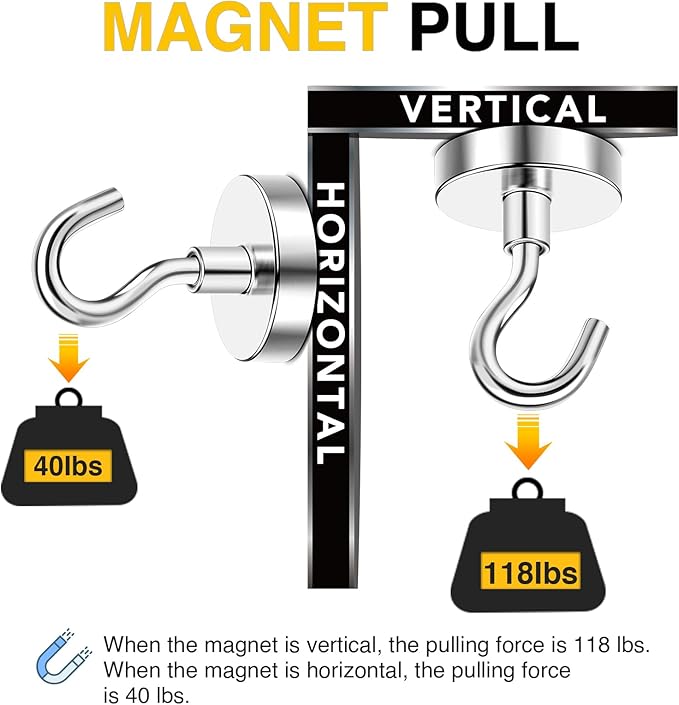 DIYMAG Magnetic Hooks,110 lb Heavy Duty Strong Magnet with Hook for Hanging Rare Earth Neodymium Magnet for Fridge Kitchen Cruise Grill Garage and Storage 12 Packs