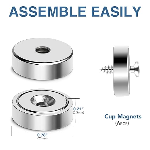 MIKEDE 6 Pack Strong Magnets, 30lbs Neodymium Heavy Duty Magnets, Round Strong Rare Earth Magnet with Countersunk Hole, Powerful Magnetic Pot Magnet with Screws for Cabinet Door Holding Tools