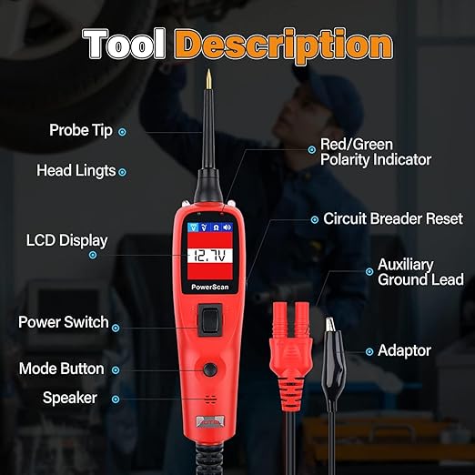 Autel PowerScan PS100 Automotive Circuit Tester 2.0, 12-24V Power Circuit Probe Tool, Auto Electrical Short Open Circuit Finder, AC/DC/Resistance/Component/Signal/Test Tool, w 20ft Extension Cable