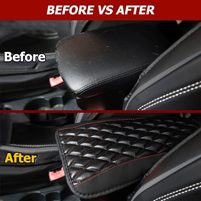 Car Center Console Cushion Pad, Universal Leather Waterproof Armrest Seat Box Cover Protector,Comfortable Car Decor Accessories Fit for Most Cars, Vehicles, SUVs (Black)