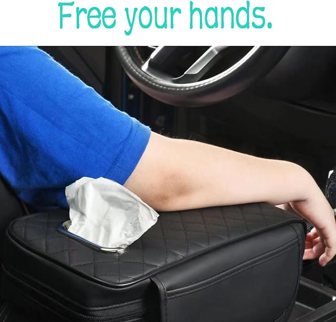 Car Armrest Cover Leather Car Console Covers Box Pad with Pocket and Tissue Box Arm Rest Cover for Car for SUV Truck Sedan Vehicle (Beige)