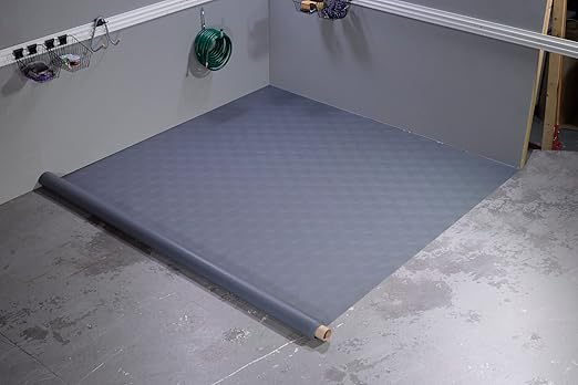 G-Floor Seamless Sheet Vinyl Shed Flooring Cover with Bonded Fibrous Backing - Levant Pattern (8' x 12', Slate Grey)