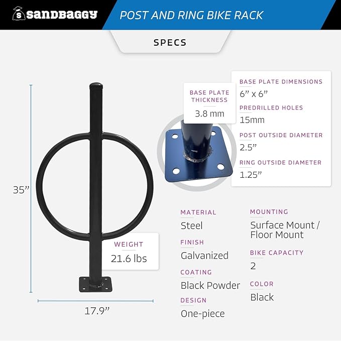 Sandbaggy Commercial Bike Racks - Galvanized Steel - Anti-Theft Design - In Ground, Apartments, Sidewalks, Industrial