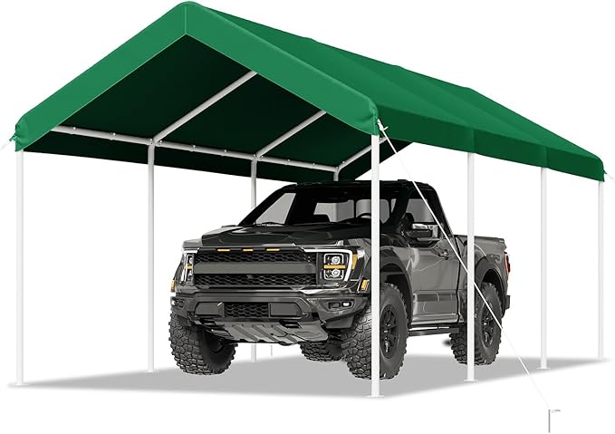 Aoxun 10x20 ft Heavy Duty Carport with Tarp & Wind Resistance Portable Carport Car Tent Outdoor Car Port with Tear Resistant Canopy, No Sidewall - Green