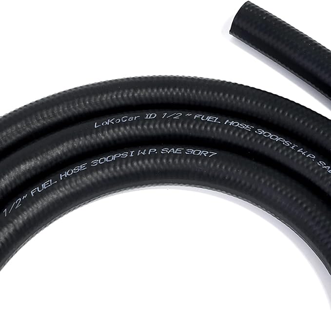 LokoCar Rubber Fuel Hose Line Push Lock 1/2" ID SAE 30R7 NBR 10ft 300PSI Black