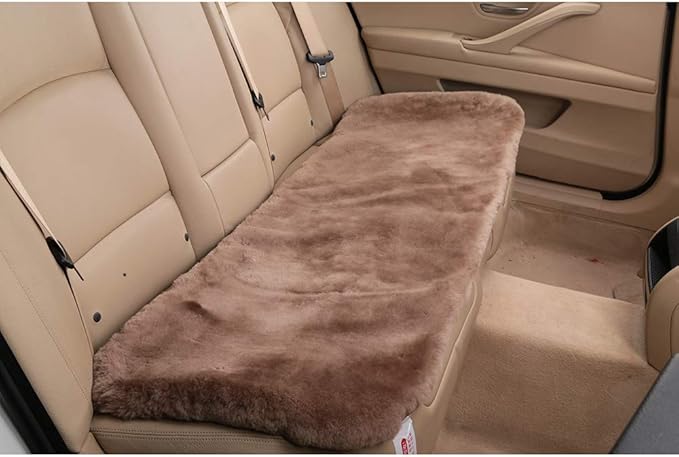 Fluffy Genuine Australia Sheepskin Car Seat Cover for Auto Interior Accessories with Soft Fuzzy Wool Eco-Friendly Natural Fur Non-Slip (Camel, Back)