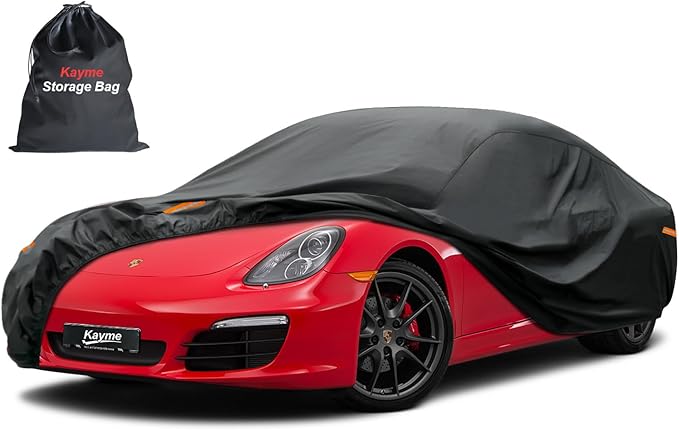 Kayme 7 Layers Car Cover Waterproof All Weather for Coupe, Outdoor Full Cover Universal Fit for Porsche 718 Cayman Boxster, Nissan 350Z 370Z, Jaguar F Type, Subaru BRZ, Toyota 86, Etc (Up to 177 inch)