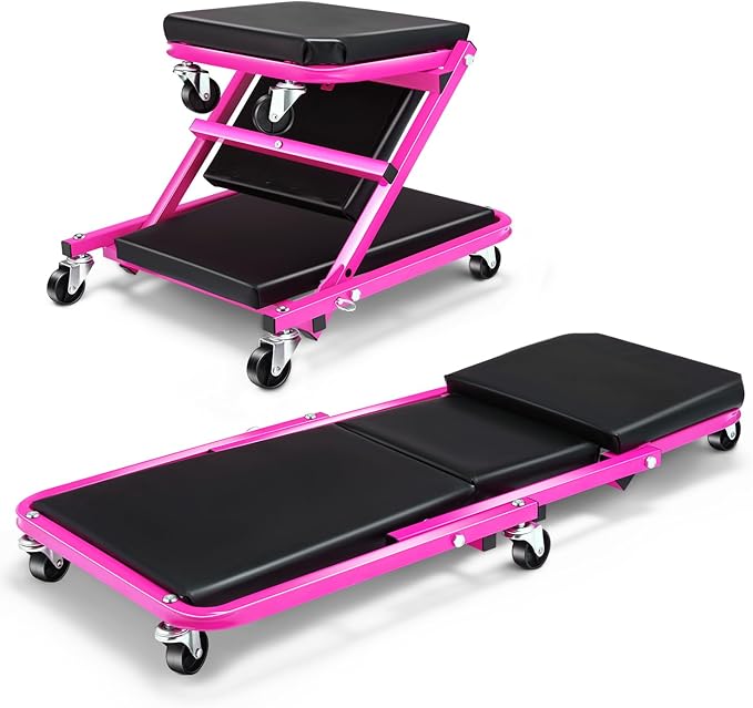 DNA MOTORING 36 Inches 2 IN 1 Rolling Folding Car Creeper/Seat, 6 Pcs 2" Casters, 150kg Weight Capacity, Purple, TOOLS-00185-PR