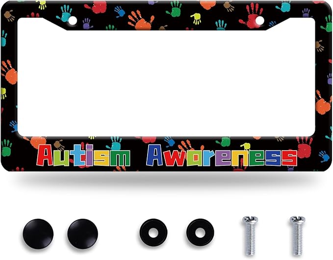 Autism Awareness License Plate Frame Colorful Handprint License Plate Frames Stainless Steel Accessories Cars Decor with 2 Holes and Screws Fits Standard US CA Vehicles Size 12.2 x 6 Inches