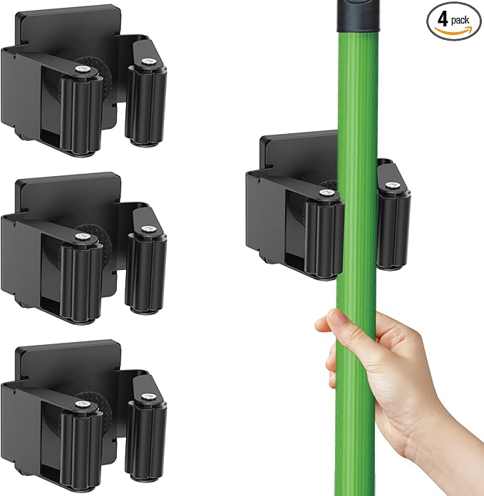 4 Pack Strong Magnetic Mop Broom Holder, Heavy Duty Magnetic Broom Mop Hanger for Cleaning Tools, Wall Mounted Mop Broom Holder for Laundry Garage Kitchen Workshops Shed