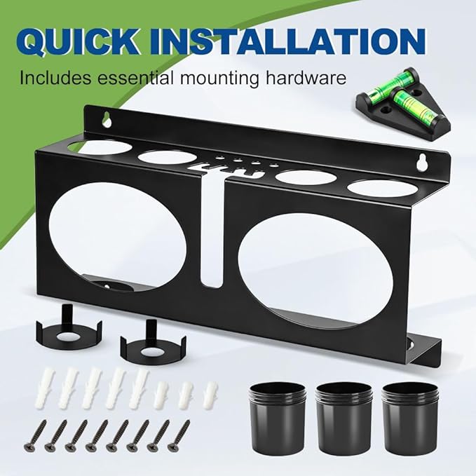 JDMON Grease Gun Holder Compatible with 2 Grease Guns, Grease Gun Rack Wall Mount Tractor, Grease Organizer, Grease Gun Storage with Removable Drip Cups & Spare Grease Tube Holder for Workshop, Garage