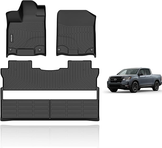 KELCSEECS® Floor Mats Custom for Honda Ridgeline 2025 2024 2023-2017 All Weather Protection TPE Duty Non-Slip Automotive Floor Liners Fits Front & 2nd Row Full Set Accessories, Black